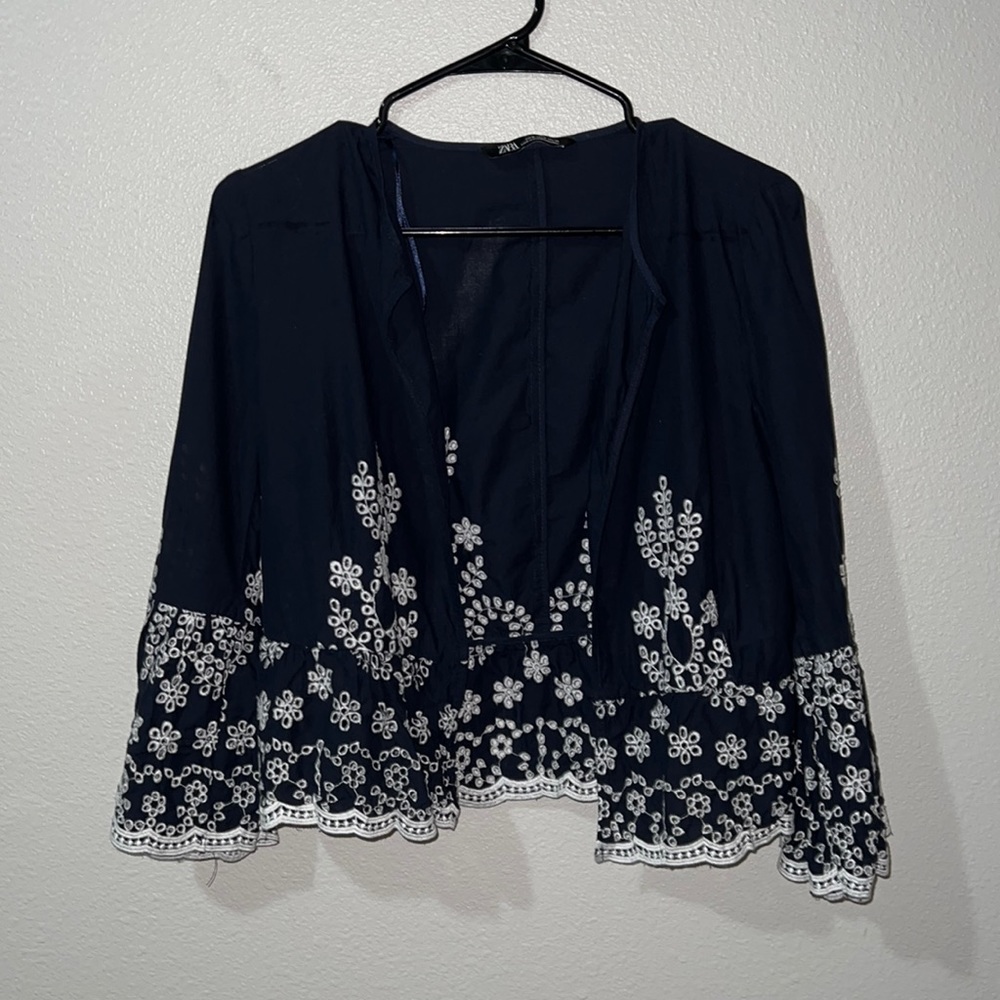 Zara Embroidered Open Front Top / Cardigan